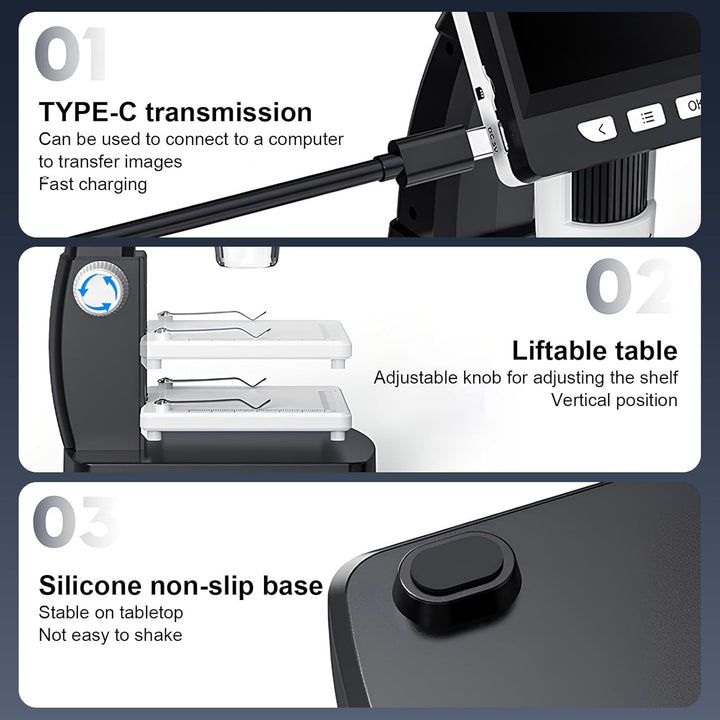 Digitales Mikroskop LCD, 50x - 1000x Vergrösserung, 4,3 Zoll Bildschirm, 1080P Auflösung, Objektiv m