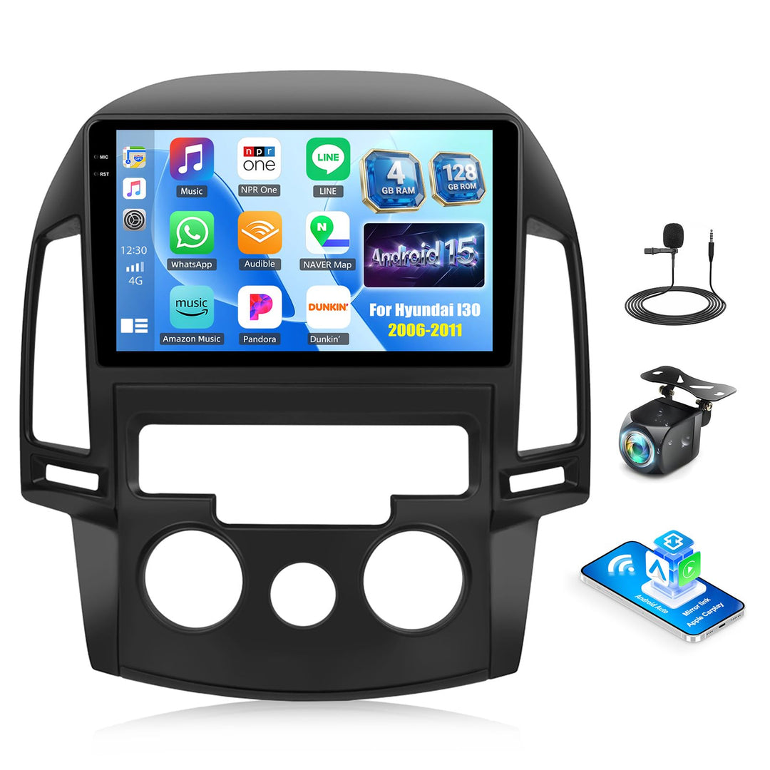 Android 15, 4G+128G CAMECHO Autoradio für Hyundai I30 2006-2011 mit Wireless Carplay Android Auto, 9