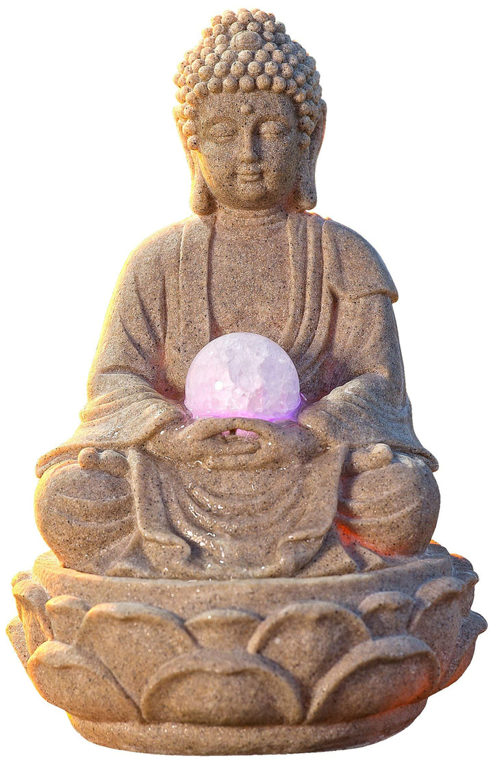 Zimmerbrunnen Buddha "Lotus" mit LED Kugel, Höhe 30 cm