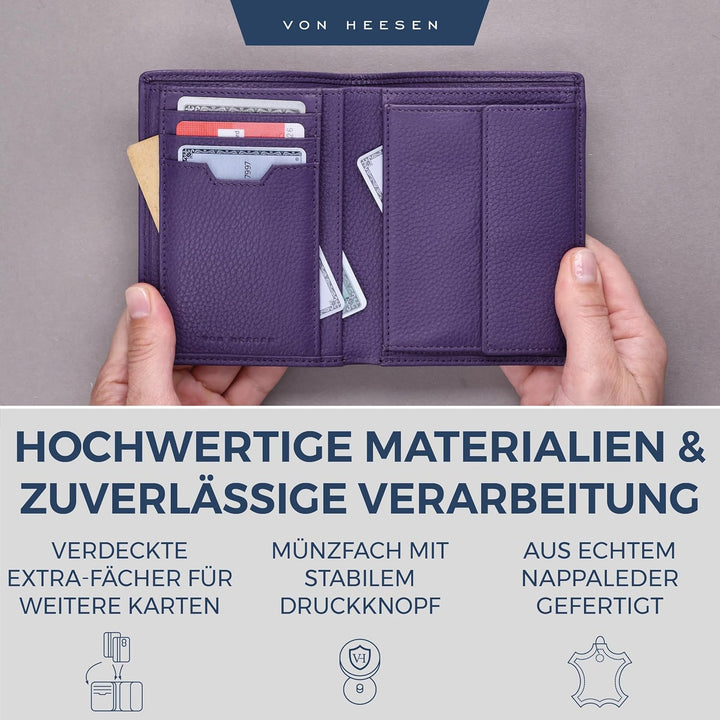 VON HEESEN Leder Geldbörse RFID Schutz I Echtleder Geldbeutel für Damen & Herren I Portemonnaie Brie