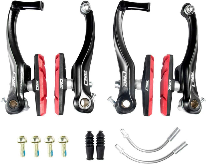 CNC Fahrrad V Bremse,Fahrrad V-Brake,Aluminium Fahrrad Bremsen Set 2 Paare/ Schwarz/Rot-Bar-70mm, 2