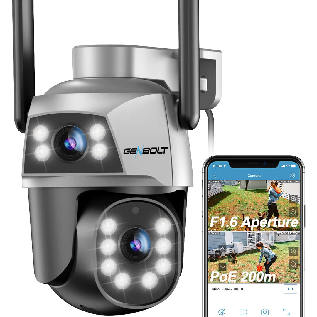 GENBOLT Dual Objektiv WLAN Überwachungskamera Aussen, PoE IP Kamera Outdoor | 2,4/5GHz, Automatische