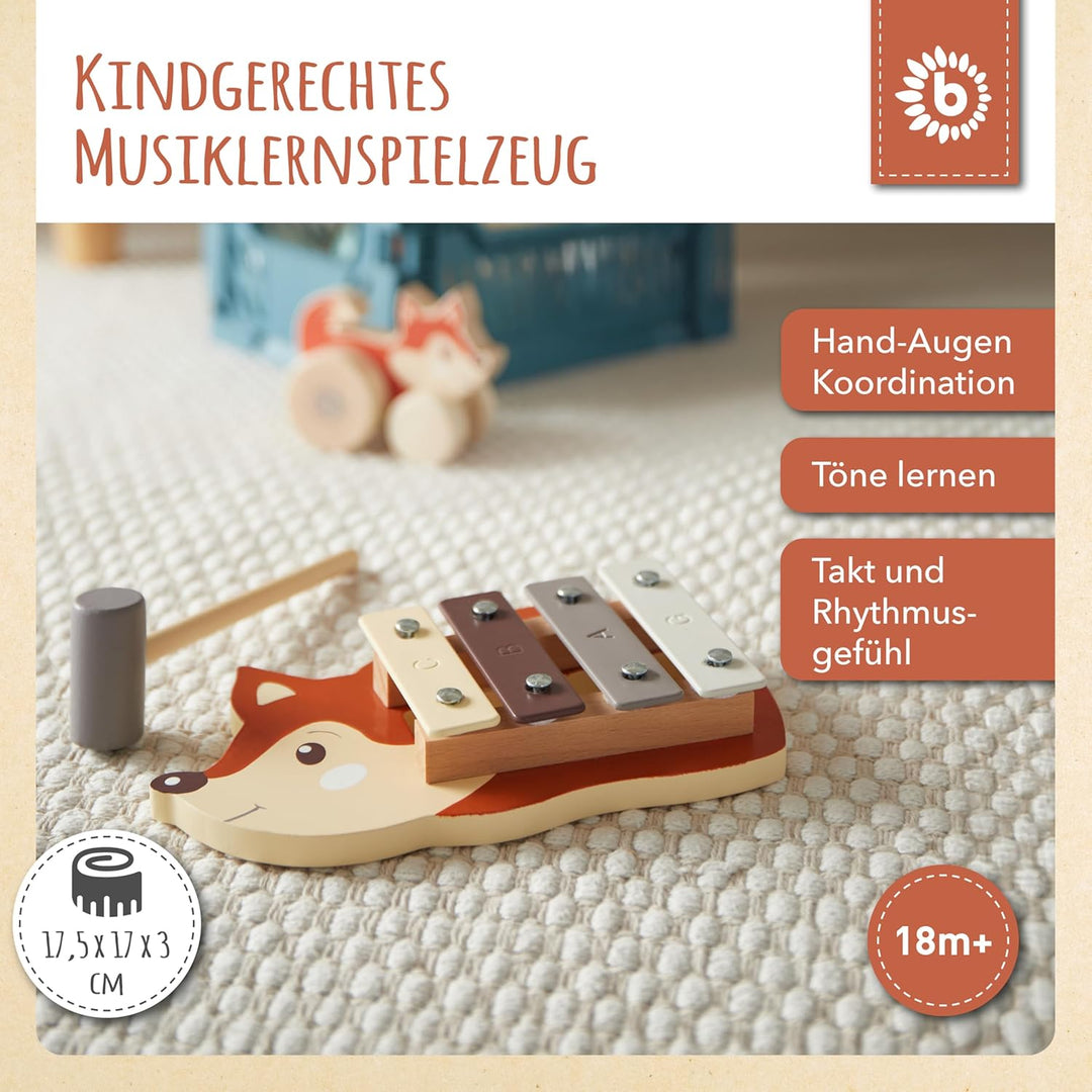 Bieco Mini Xylophon Baby Fuchs Kinder - Baby Spielzeug Fuchs Baby Xylophon - Glockenspiel für Kinder