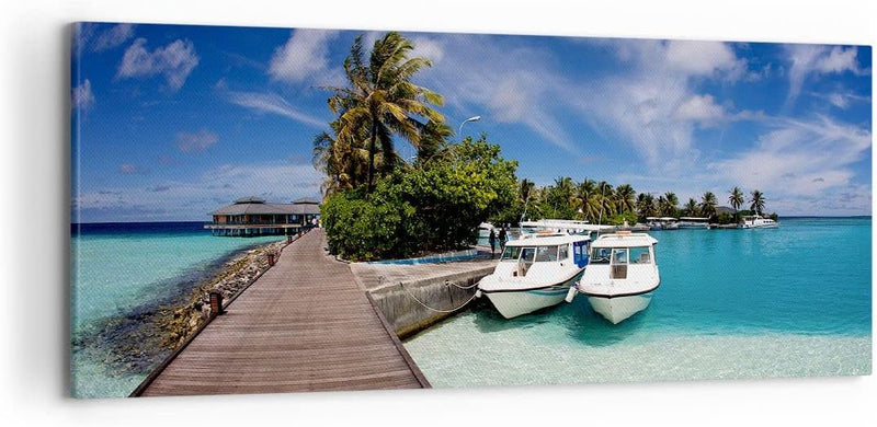 Wandbilder Dekoration Wohnzimmer Maledische Insel Archipel Ozean Hütte Bilder auf Leinwand 120x50cm