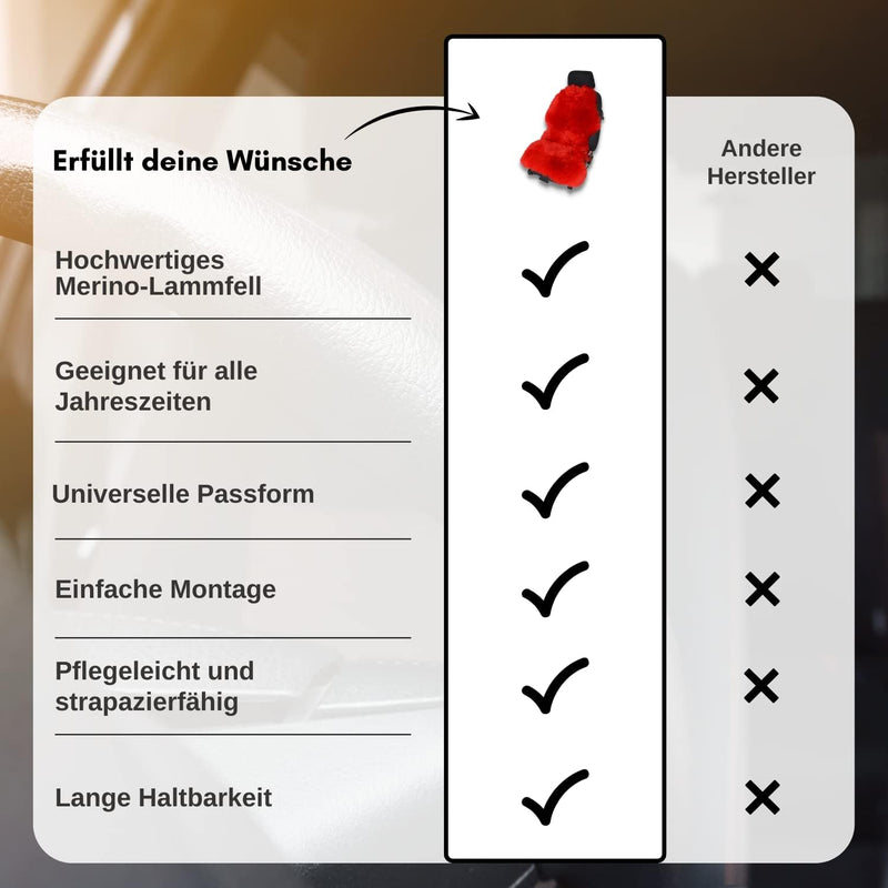Hochwertige Autofell Sitzauflage für Ledersitz – Geeignet für Jede Jahreszeit – Einfache Montage - U