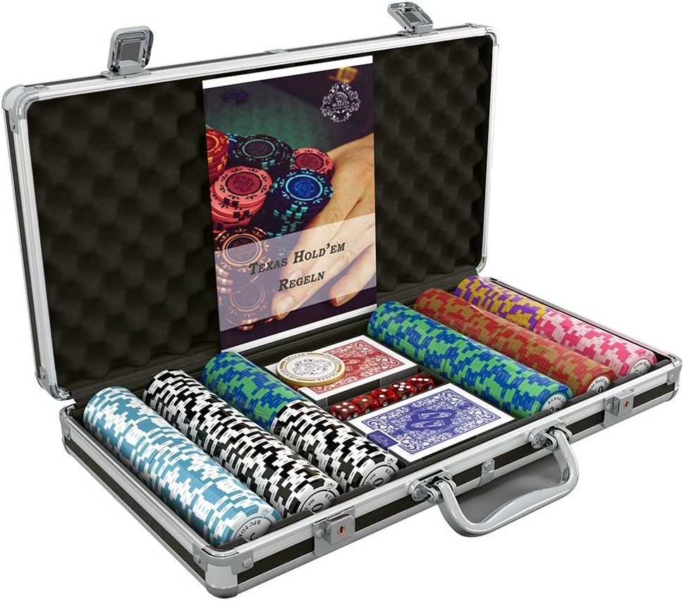 Bullets Playing Cards | Pokerkoffer „Carmela“ mit 300 Clay Pokerchips 14g | Pokerset mit Karten, Wür