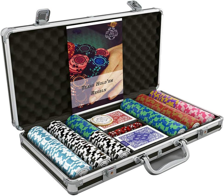 Bullets Playing Cards | Pokerkoffer „Carmela“ mit 300 Clay Pokerchips 14g | Pokerset mit Karten, Wür
