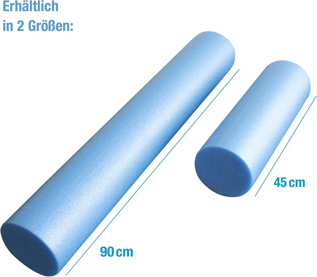 Grevinga® Pilates Rolle/Yoga Rolle in blau | 90cm lang | Durchmesser 15cm | hart | inkl. Übungsposte