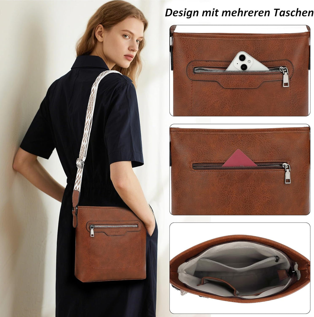 TANTOMI Umhängetasche Damen, Leicht Damen Schultertasche aus PU Leder, Handtasche Damen für Verstell