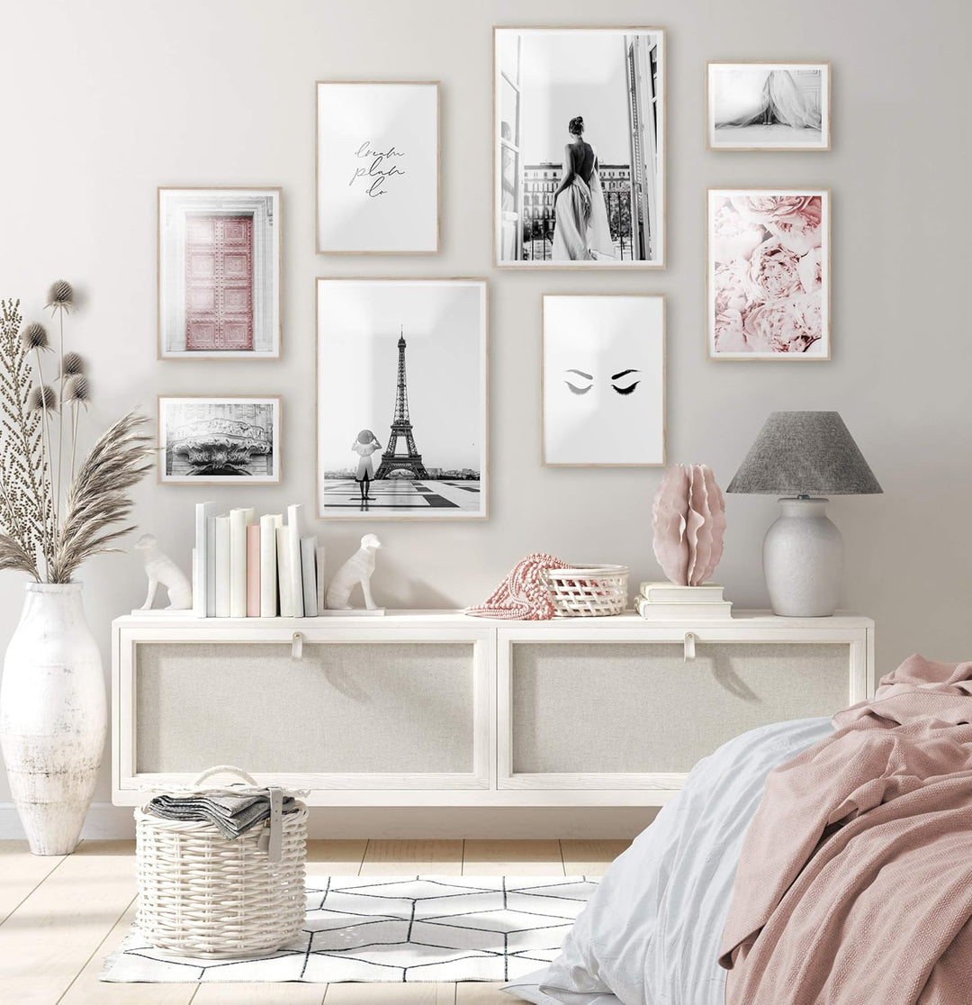 BLCKART Infinity Rose Love Poster Set Stilvolle Doppelseitige Rosa Bilder Blumen Wohnzimmer Schlafzi