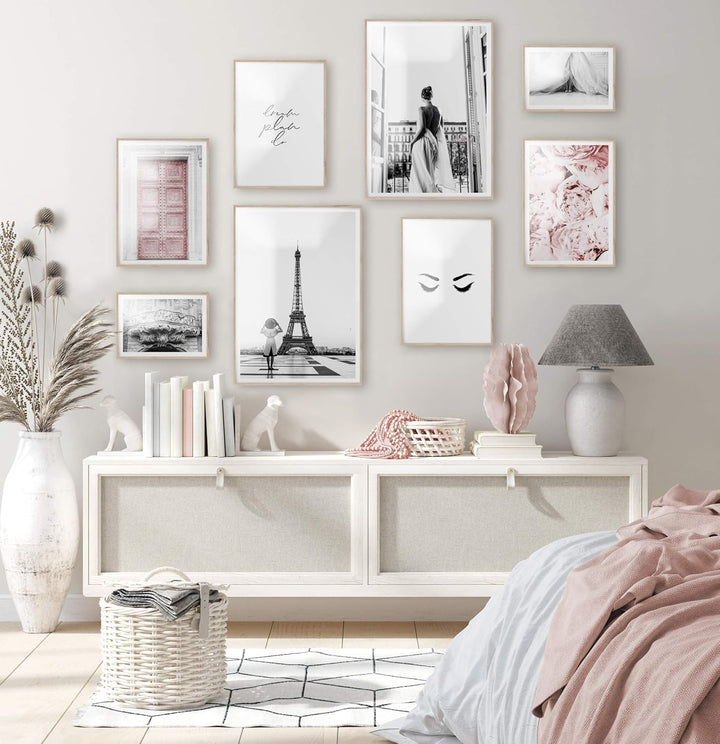 BLCKART Infinity Rose Love Poster Set Stilvolle Doppelseitige Rosa Bilder Blumen Wohnzimmer Schlafzi