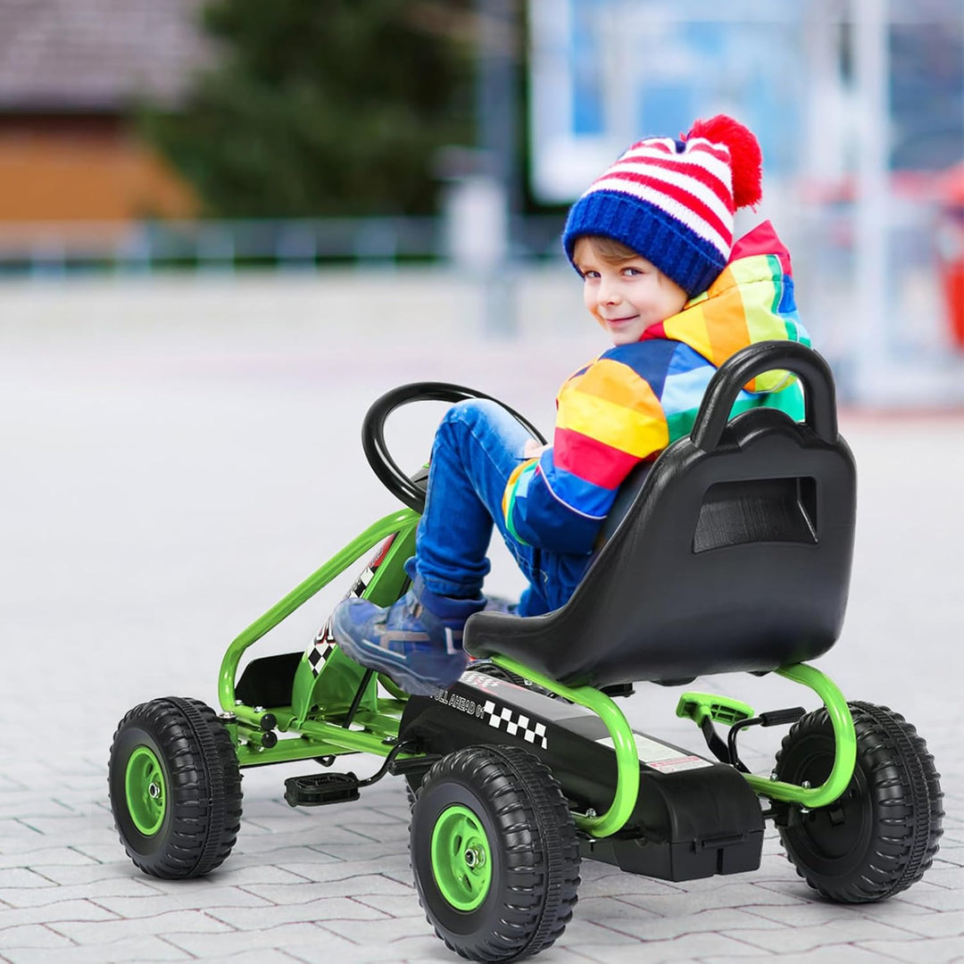COSTWAY Gokart mit verstellbarem Sitz, Go Kart mit Handbremse, Tretauto bis 30 kg belastbar, Pedal G