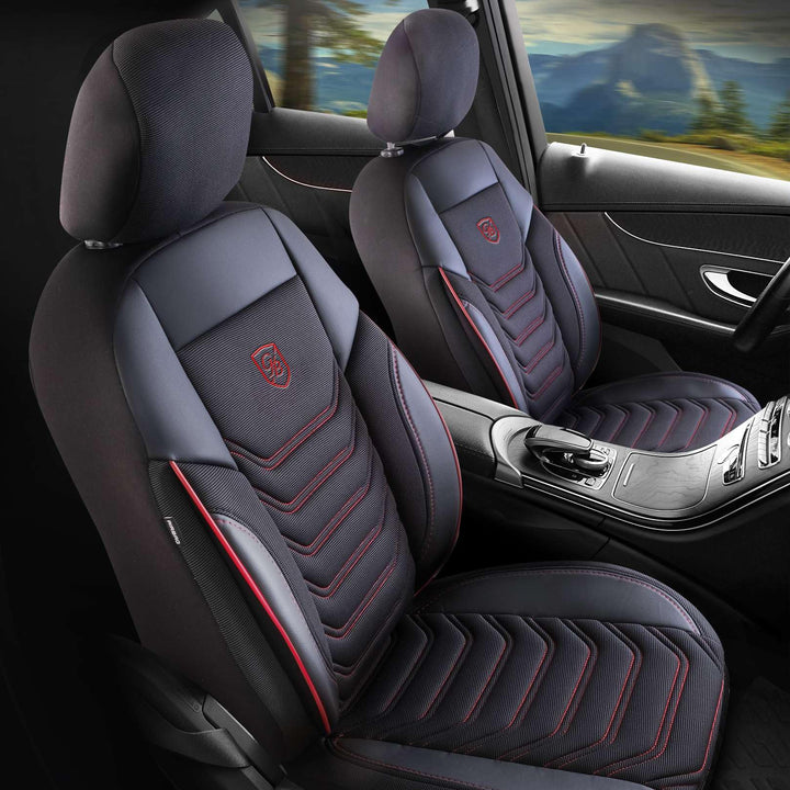 Autositzbezüge Universal für PKW & SUV - Premium Vordersitze Auto Sitzbezug aus Piqué-Stoff, Schwarz