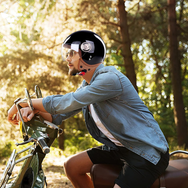 BOSERMEM Erwachsenen Harley Motorradhelm Scooter-Helm, Mode Halboffener Helm Mit Schutzbrille, Hat D