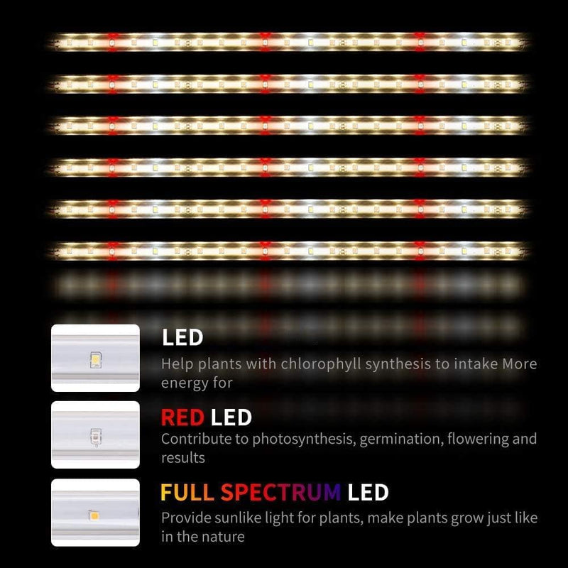 Led Pflanzenlampe Full Spectrum 3500＆Rote LED-Streifen mit Timer 3/6/12 Stunden Doppelkanal 4 Hellig