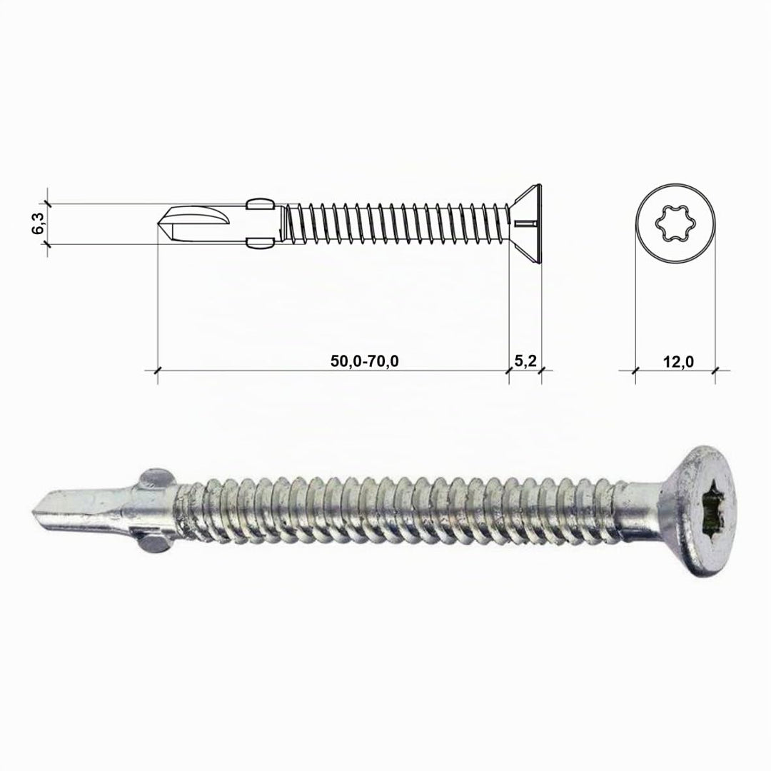WSDST Ø 6,3mm x 50mm Flügelbohrschrauben Senkkopf für Holz auf Stahl Bohrschrauben Torx TX