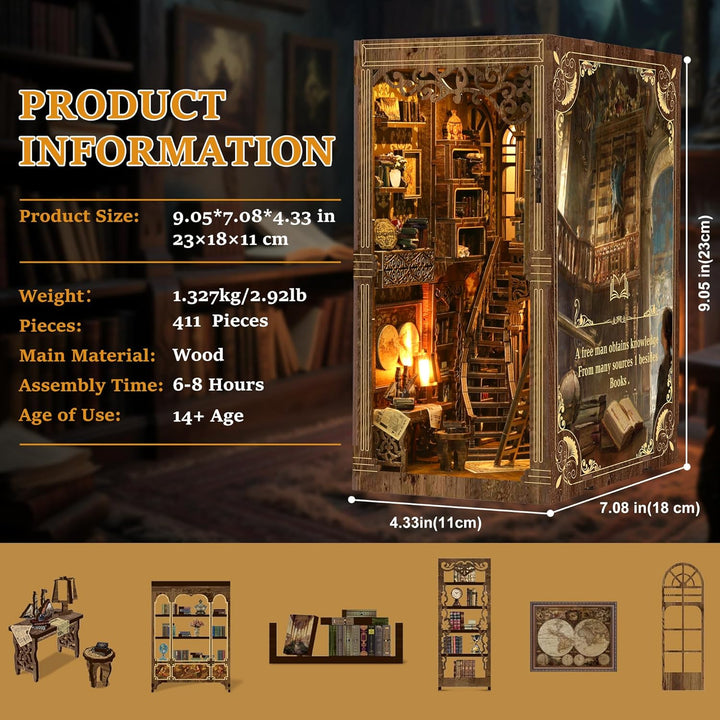 Book Nook Kit für Erwachsene: LUMYCE Holzpuzzle DIY Miniatur Haus 3D Puppenhaus - Buchstütze für Büc