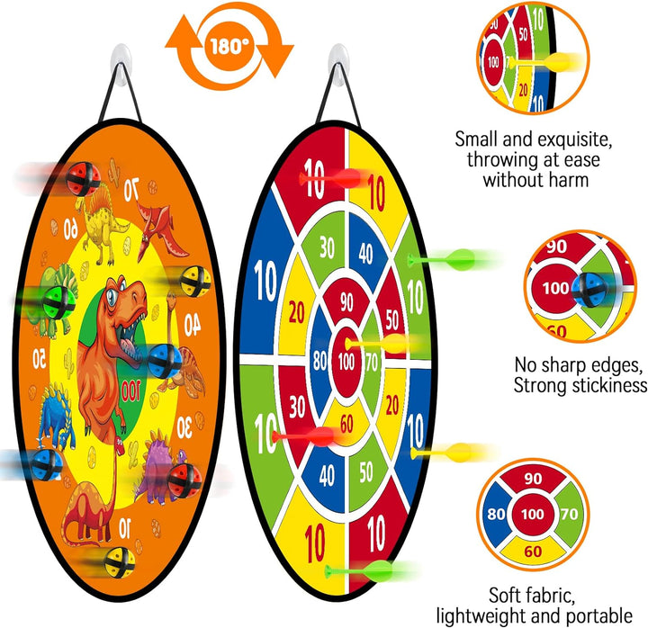 Dartscheibe für Kinder - 26 inches, Montessori Spielzeug Dinosaurier Thema Dart Board mit 12 Bällen