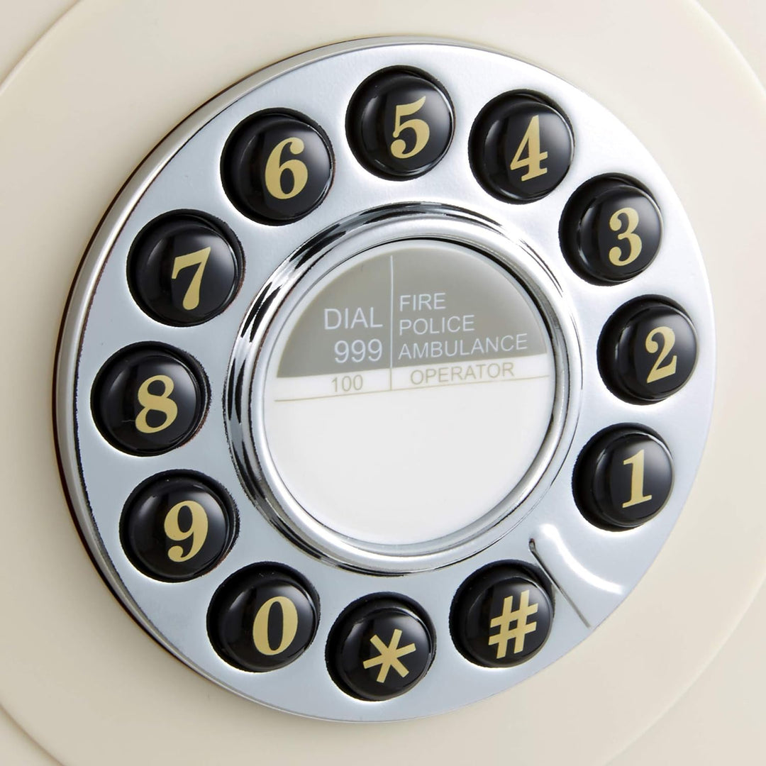 GPO Retro Festnetztelefon 746 mit Druckknopf zur Wandmontage, lockiges Kabel, authentischer Klingelr