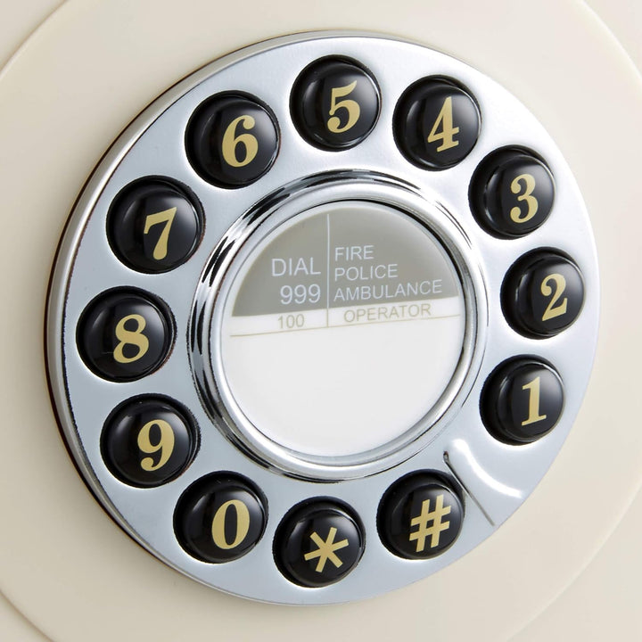 GPO Retro Festnetztelefon 746 mit Druckknopf zur Wandmontage, lockiges Kabel, authentischer Klingelr