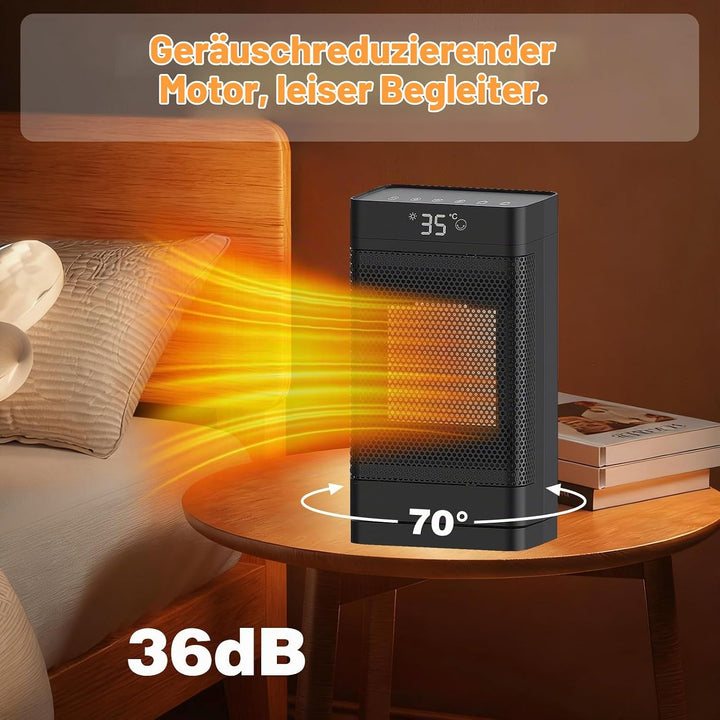 Heizlüfter 1500W，PTC Keramik Heizlüfter Energiesparend Leise mit ECO Modus,4 Heizmodi mit 70 ° Oszil