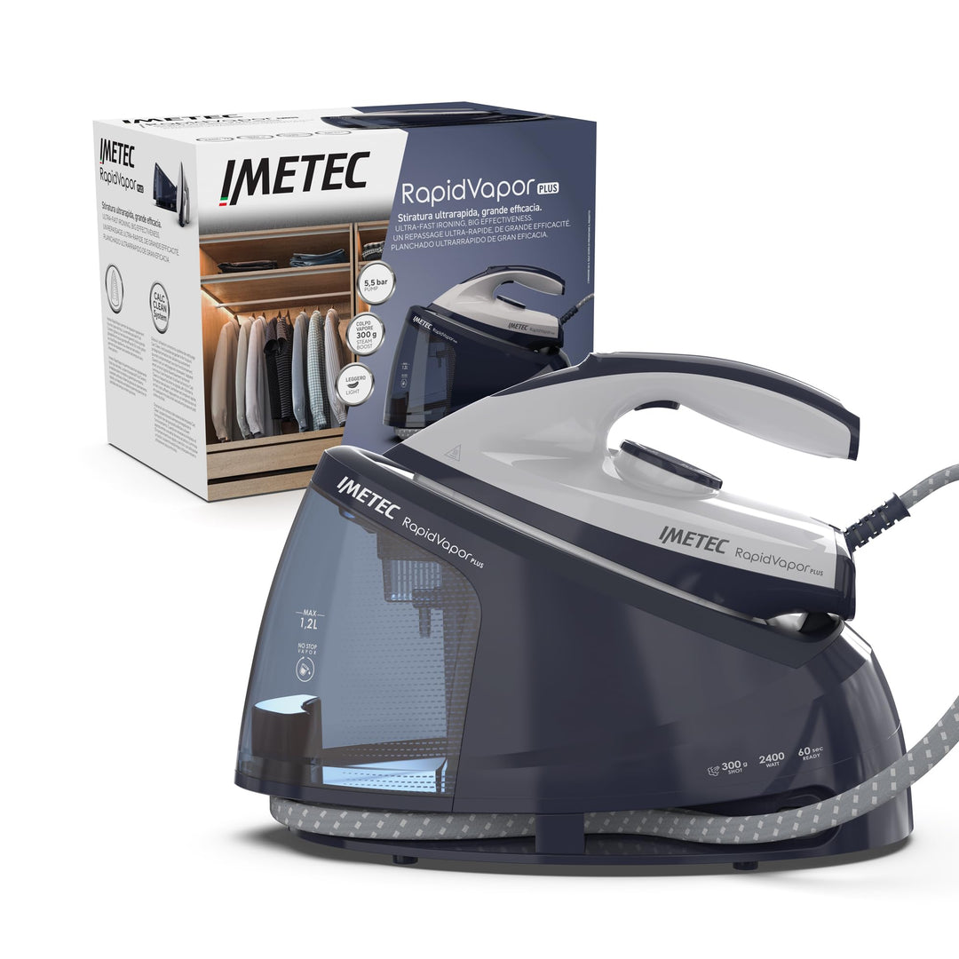 Imetec Rapidvapor Plus - Dampferzeuger-Bügeleisen, betriebsbereit in 1 Minute, 1,2 L Tank, Sohle mit