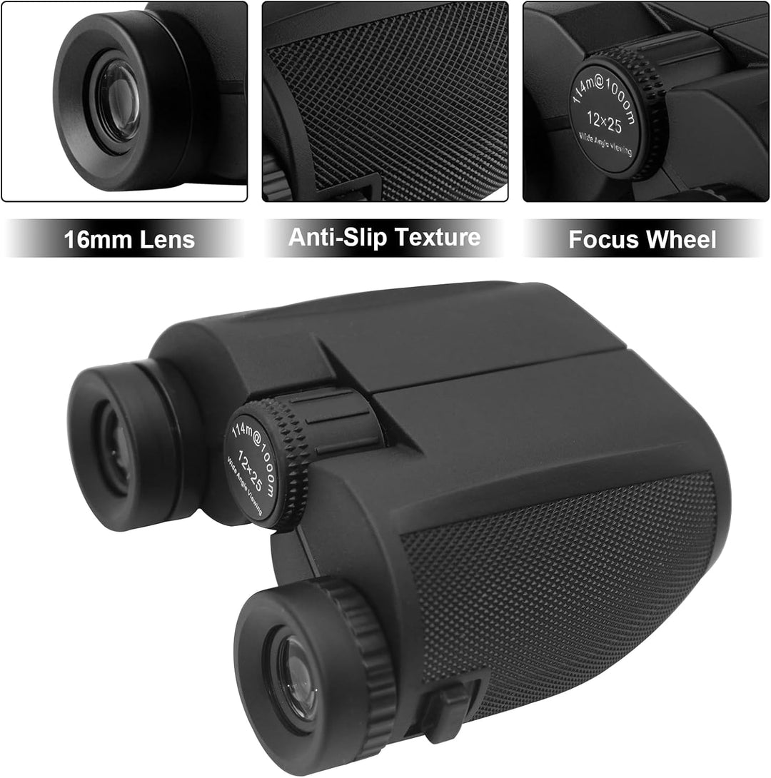 Fernglas Klein, 12 × 25 Fernglas Erwachsene Faltbar Binoculars Feldstecher Ferngläser mit Tragetasch