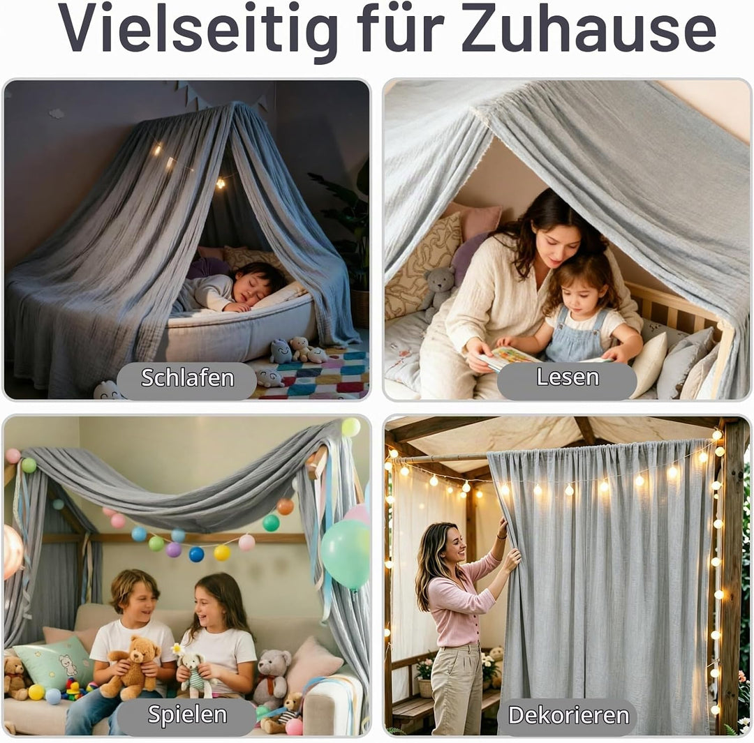 Baldachin aus 100% Baumwolle für Kinderzimmer Betthimmel für Hausbett &amp; Kinderbett Himmelbett Vorhän
