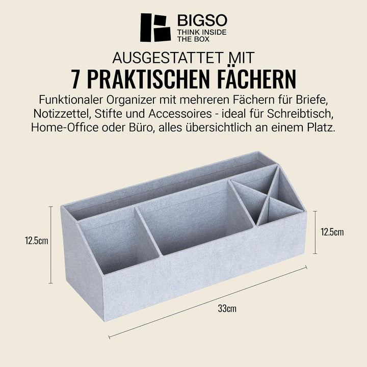 BIGSO ELISA Schreibtisch Organizer – Aufbewahrungsbox mit 4 Fächern – Schreibtischablage für Zettel,