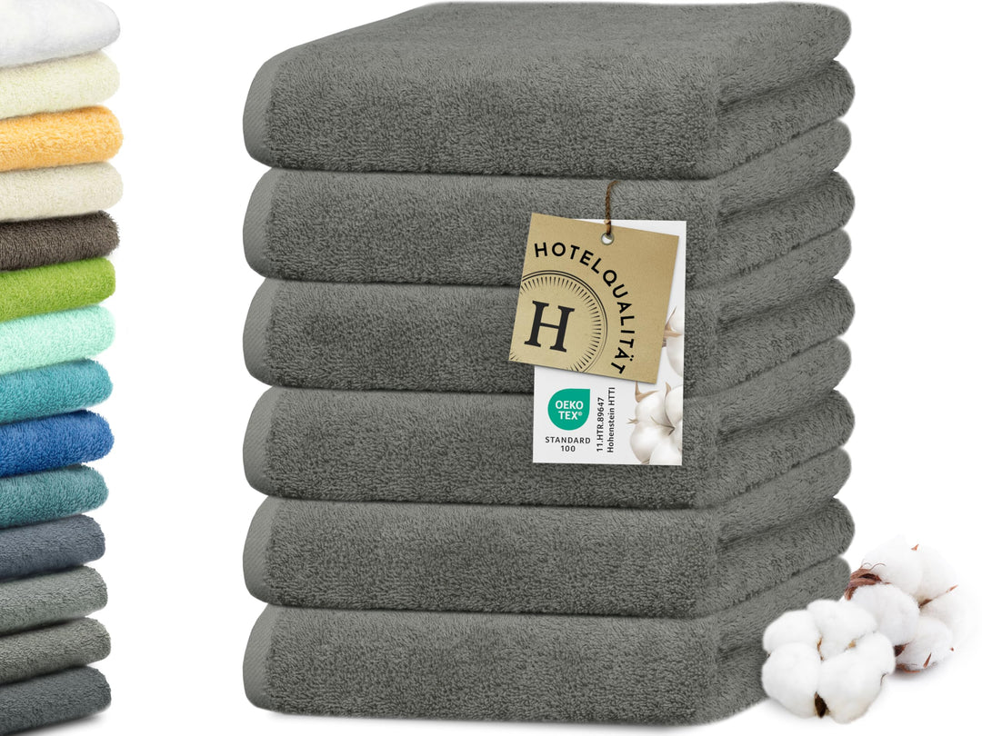 ZOLLNER 6er Set Handtücher, 50x100 cm, Baumwolle, Kochfest, Taupe 50 x 100 cm Braun, 50 x 100 cm Bra
