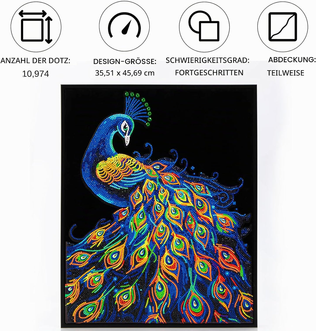 DIAMOND DOTZ 2594357 Original 5D Diamond Painting Set, Neon Pfau, mit Neonfarben und Samt, DIY Diama