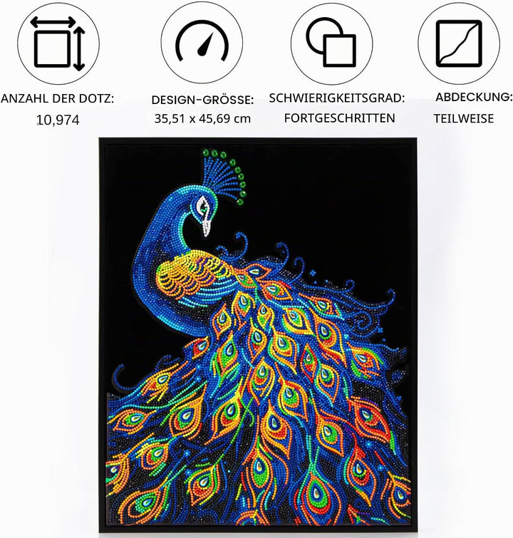 DIAMOND DOTZ 2594357 Original 5D Diamond Painting Set, Neon Pfau, mit Neonfarben und Samt, DIY Diama