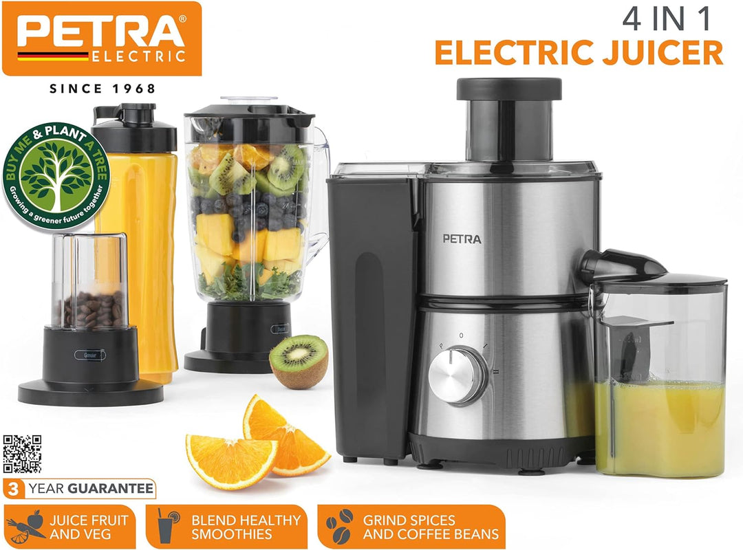 Petra PT4294VDEEU7 Zentrifugal Entsafter Elektrisch 4in1 Gemuse/Obst Saftmaschine,1L Mixbecher und F