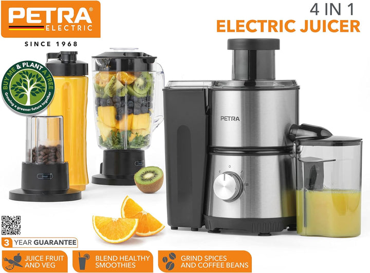 Petra PT4294VDEEU7 Zentrifugal Entsafter Elektrisch 4in1 Gemuse/Obst Saftmaschine,1L Mixbecher und F