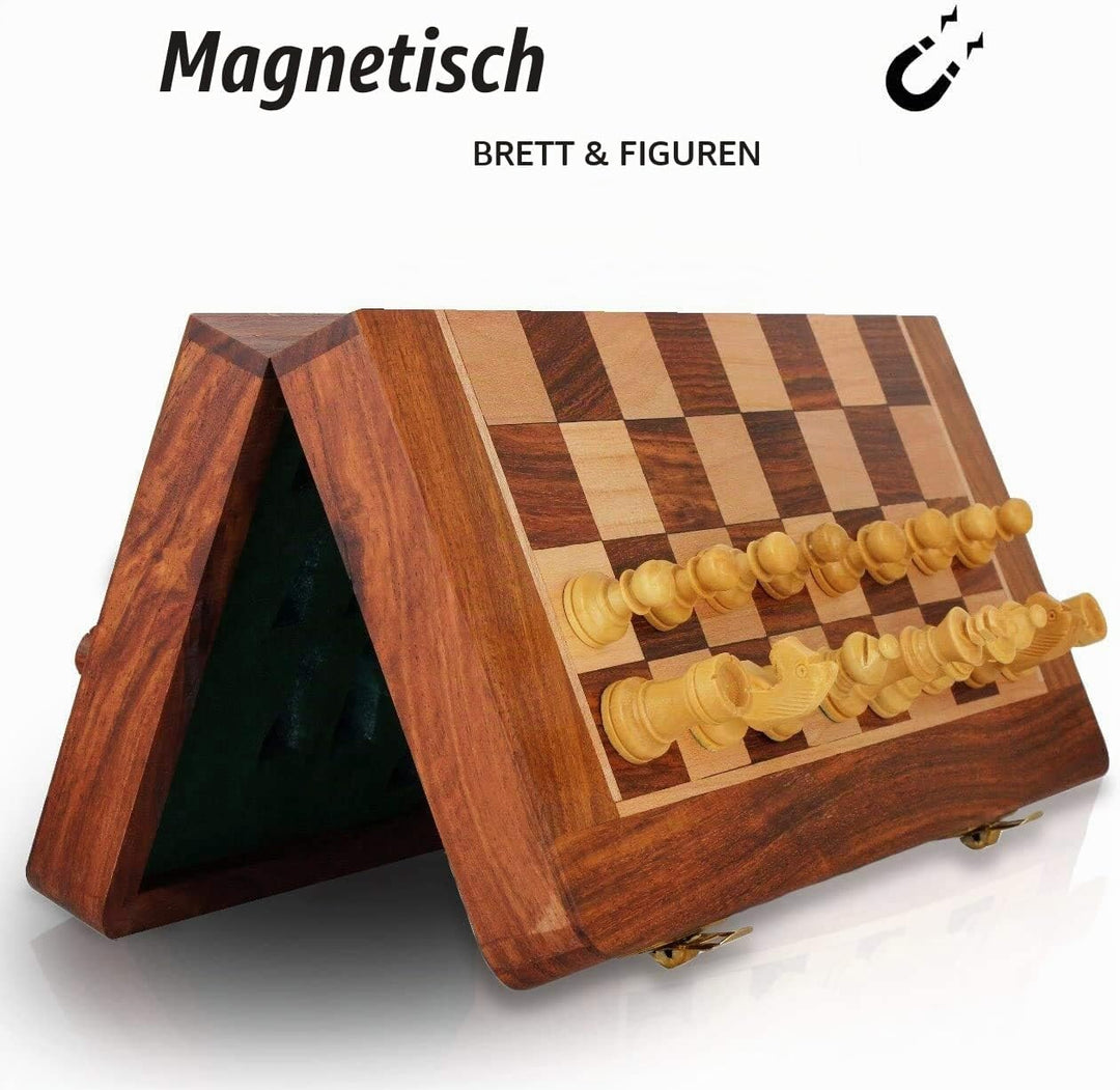 Ajuny Rosewood Folding Magnetic Chess Board Game mit eingebauter Lagerung für Erwachsene, Kinder 12x