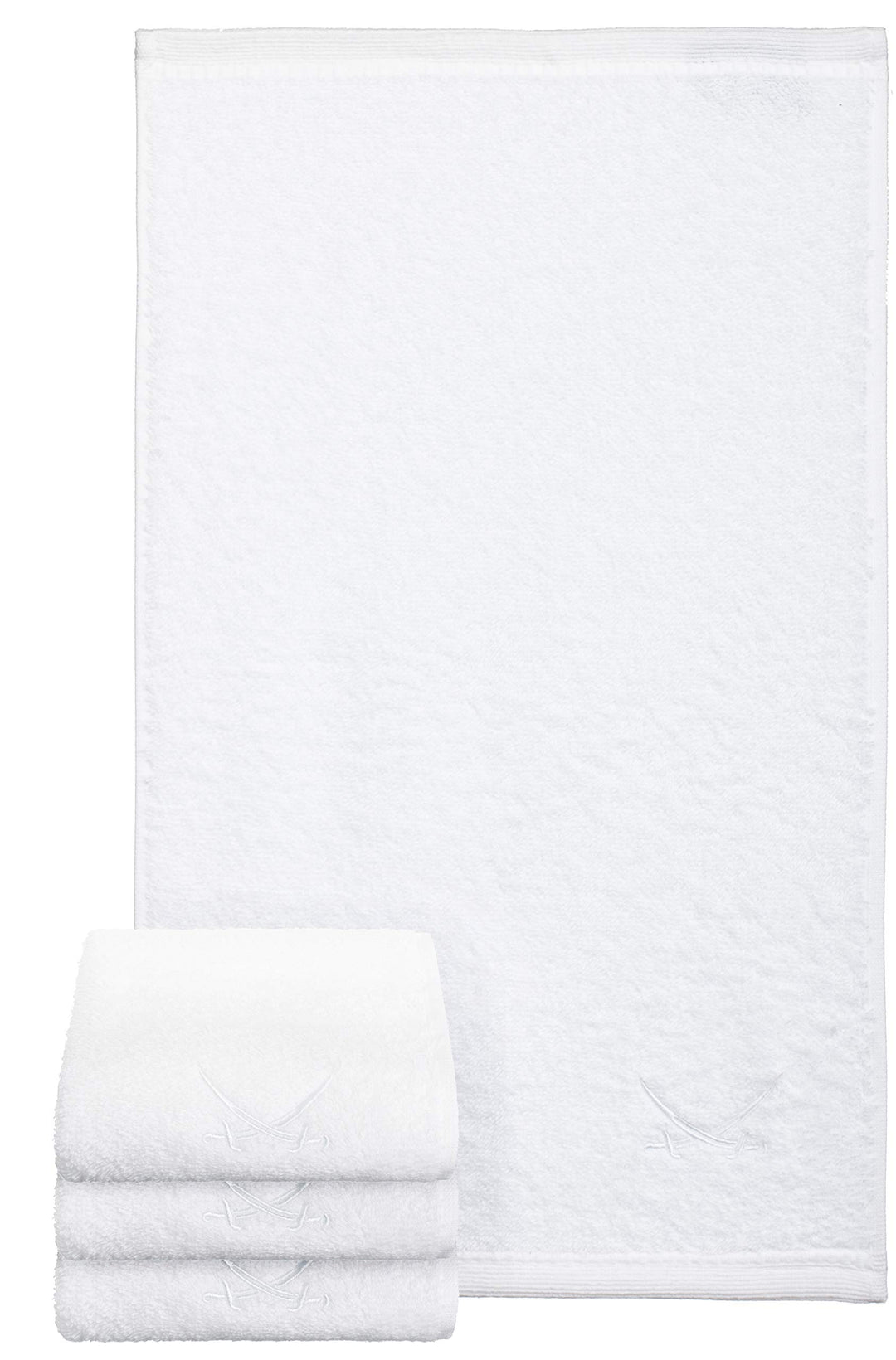 Sansibar Handtuch 4er Set 50x100 cm 100% Baumwolle mit gesticktem Säbel Logo Badtuch Weiss 4er Set W