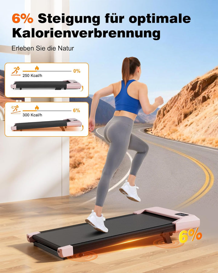 Superun Walking Pad mit Steigung max 159 KG/136 KG, 2.5HP Laufband für Zuhause mit LED, Leise Laufba