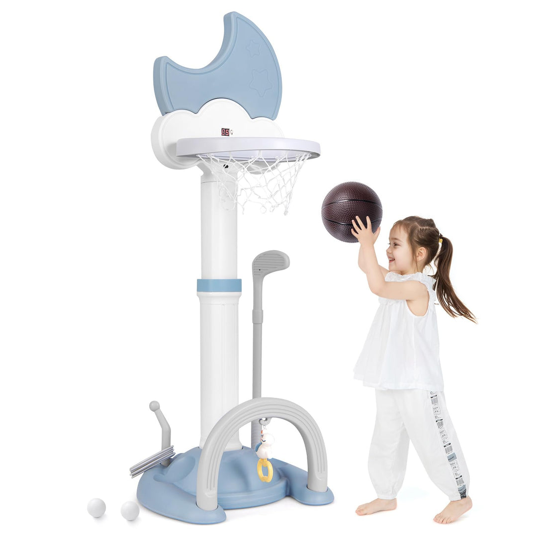 COSTWAY 4 in 1 Kinder Basketballkorb Set, Basketballständer höhenverstellbar mit Basketball &amp; Fussba