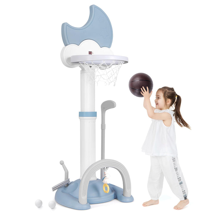 COSTWAY 4 in 1 Kinder Basketballkorb Set, Basketballständer höhenverstellbar mit Basketball &amp; Fussba