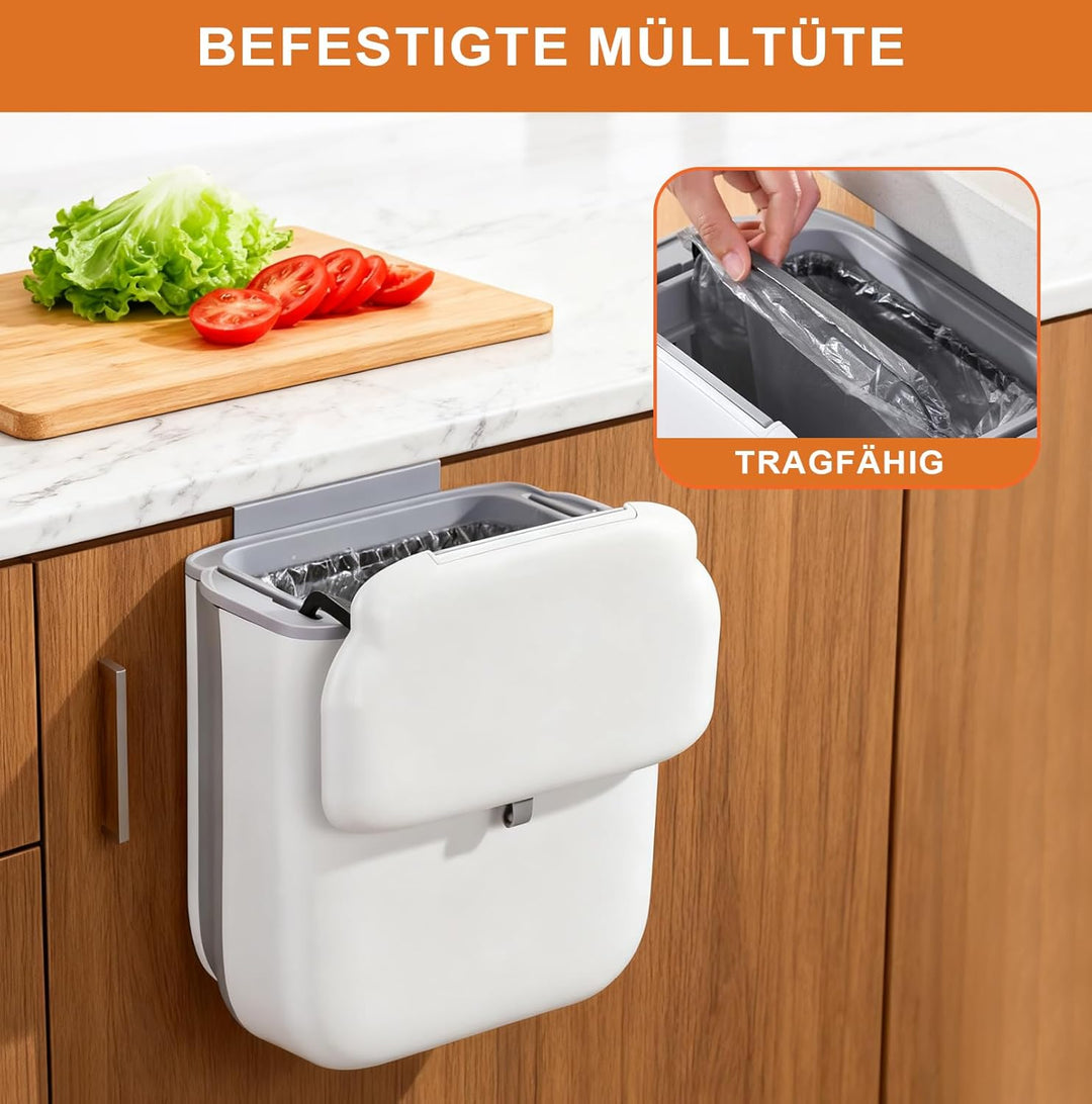 Küchenmülleimer mit Deckel, 10L Mülleimer Hängend für Küche, Faltbare Mülleimer mit Deckel, Kompostb