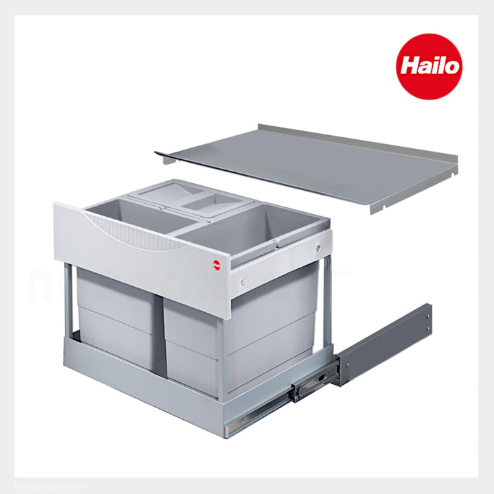 Hailo Abfallsammler 3644801 | 3-fach Raumspar Tandem Mülleimer | 2x 8.5 + 12L Abfalleimer | Ausfahra
