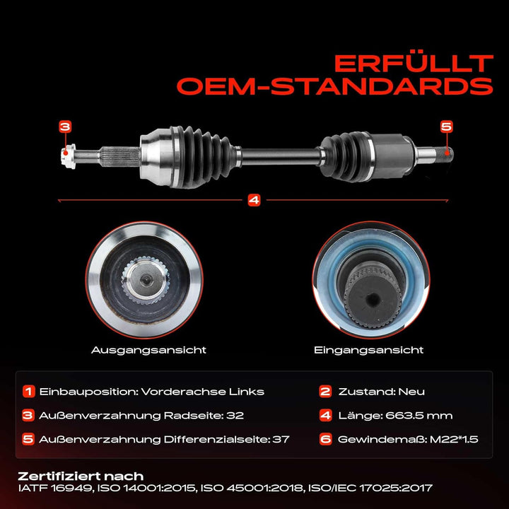 Frankberg Antriebswelle Vorne Links Kompatibel mit Grand Cherokee IV WK WK2 3.0L-6.4L 2010-Heute Rep