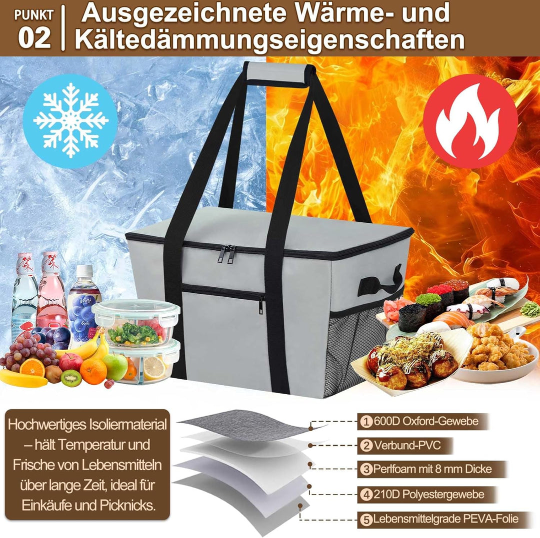 Coolerbag – Kühltasche aus hochwertigem Polyestergewebe, Large Cool Bag with Hard Bottom, Portable F