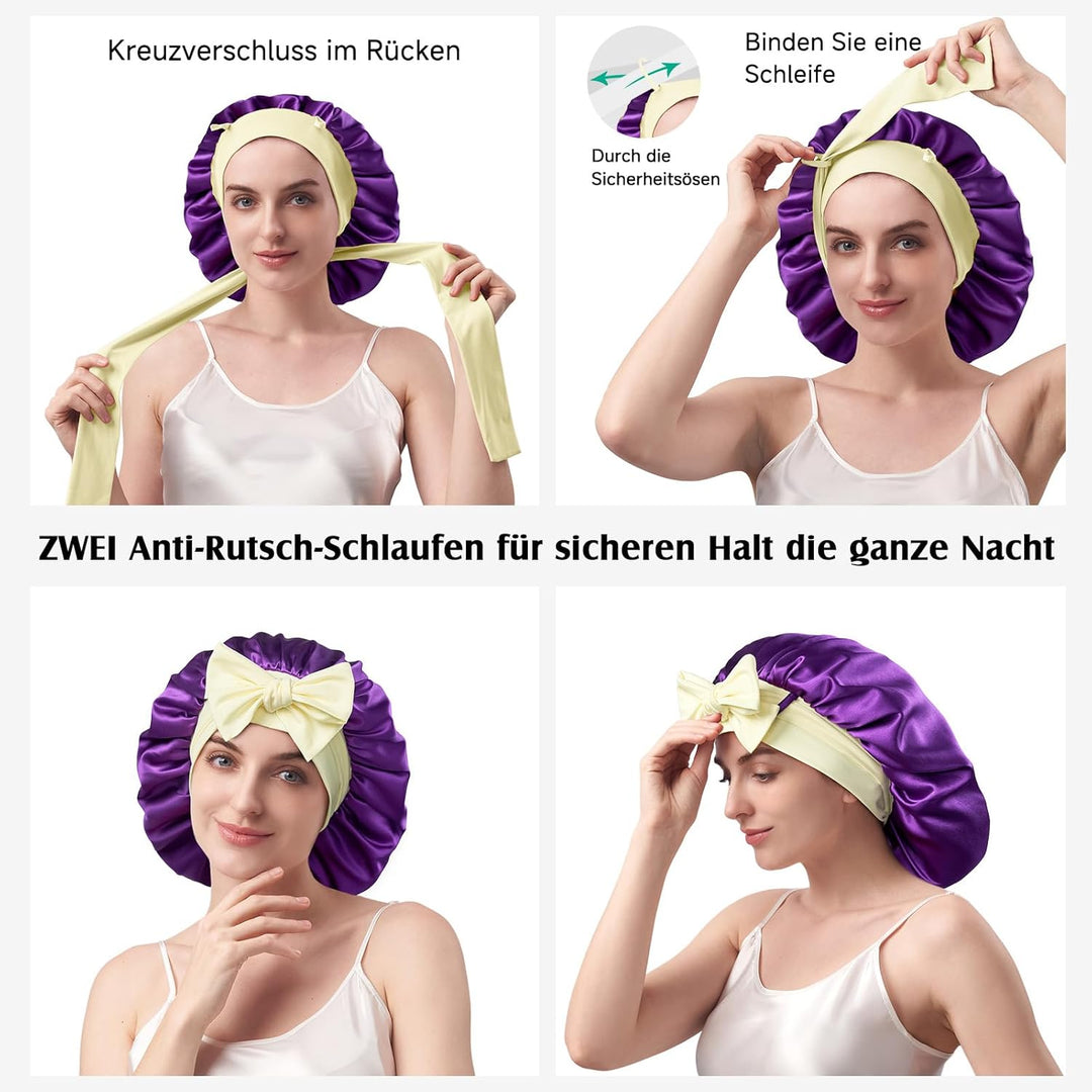 Umisleep 22 Momme Schlafmütze aus 100% Maulbeerseide, doppelseidige weiche Nachtmütze für lockiges H