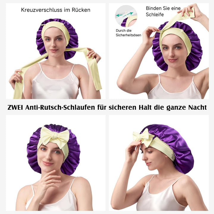 Umisleep 22 Momme Schlafmütze aus 100% Maulbeerseide, doppelseidige weiche Nachtmütze für lockiges H