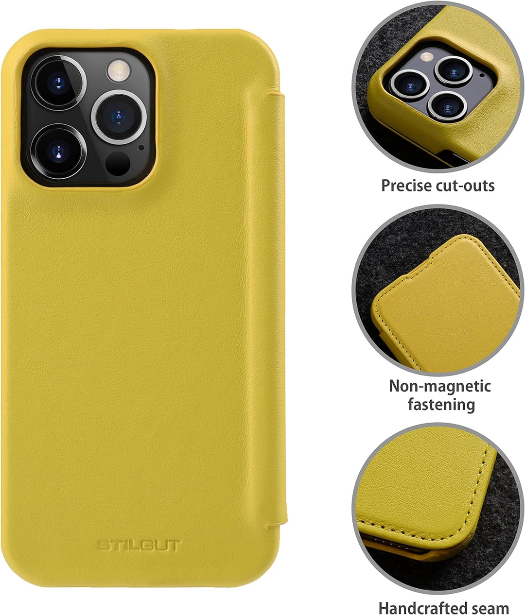 STILGUT Book Case kompatibel mit iPhone 13 Pro Max (6.7“) Hülle aus italienischem Leder - iPhone 13