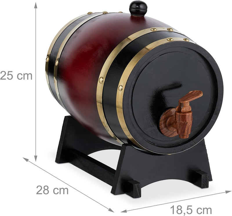 Relaxdays Holzfass klein, 2,2 l, Whiskyfass mit Bock & Zapfhahn, für Wein & Spirituosen, Deko Schnap