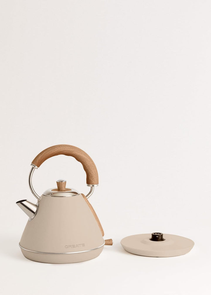 CREATE/KETTLE RETRO M/Elektrischer Wasserkocher Sand/Schnelles Aufkochen, Fassungsvermögen 1L, Absch