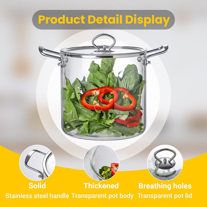 5,5L Glas- Suppentopf Simmertopf - Hitzebeständig Glastopf mit Deckel zum Kochen Transparente Suppen