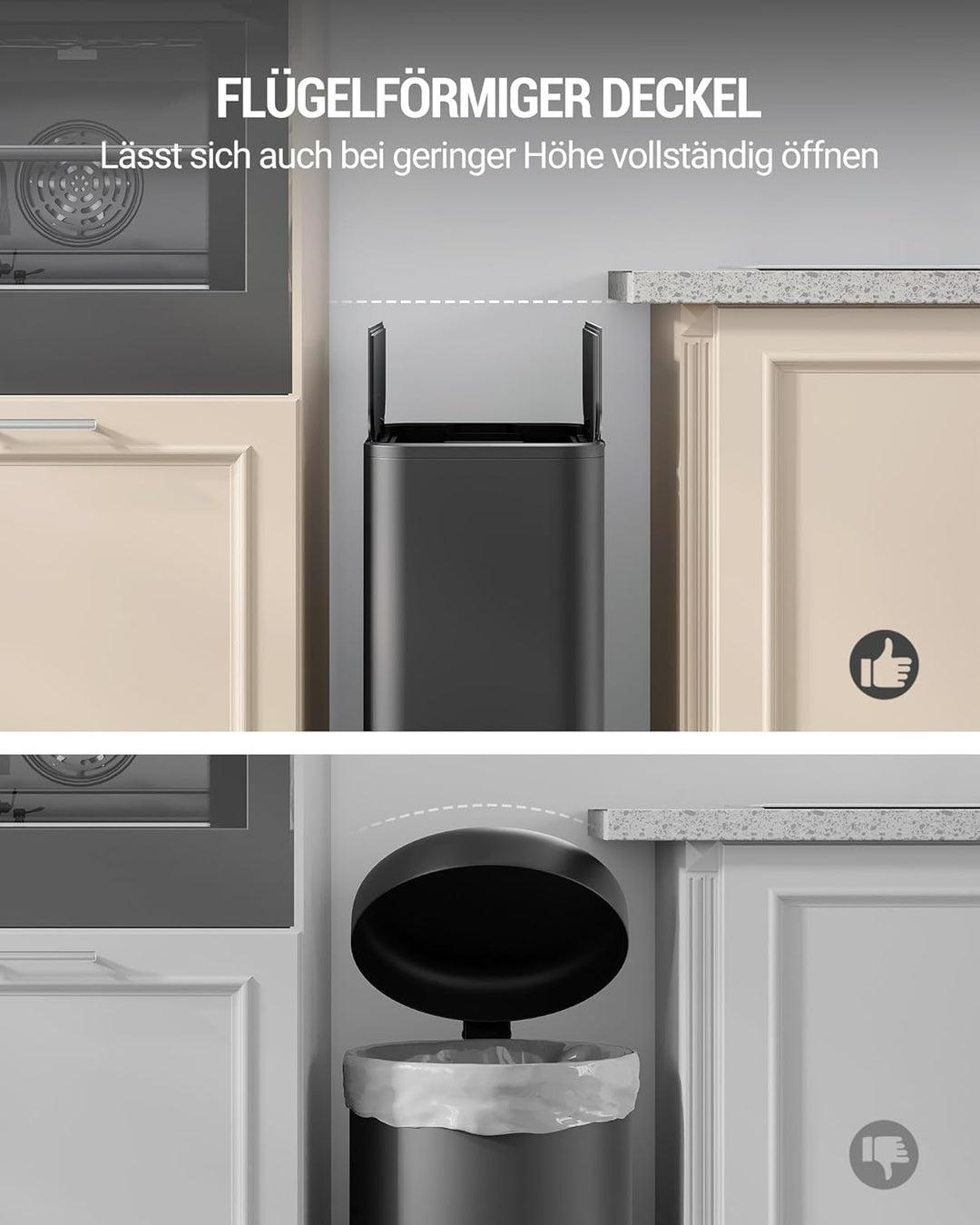 Hzuaneri Mülleimer Küche, 2 x 28 Liter Mülleimer Schmal, Mülltrennsystem mit Herausnehmbarem Innenei
